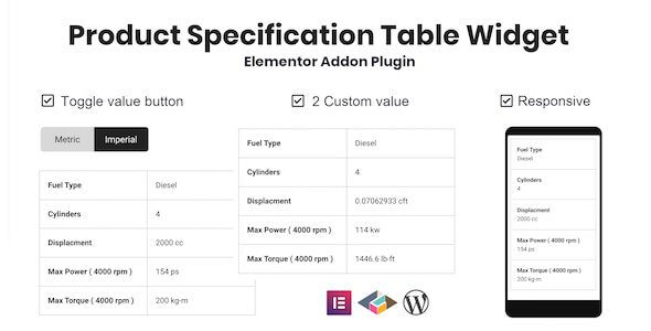 Product Specification Table Widget For Elementor 1.0.0