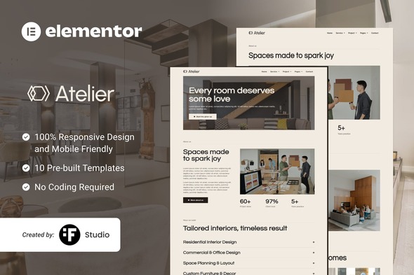 Atelier – Interior Design Elementor Template Kit 1 Cover-Atelier