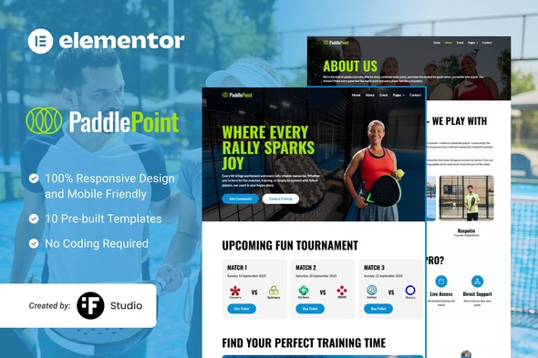 PaddlePoint – Paddle Gear & Court Booking Elementor Template Kit 1 Cover-PaddlePoint