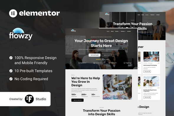 Flowzy – UI/UX Course & Services Elementor Template Kit 1 Cover-Flowzy