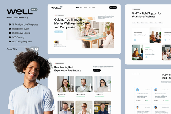 Well – Mental Health & Coaching Elementor Template Kit 1 WellNest-Cover