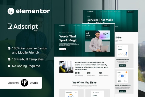 Adscript – Digital Copywriting & Advertising Elementor Template Kit 1 Cover-Adscript