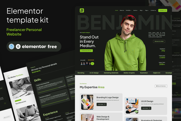 Benjamin – Freelancer Personal Website Template Kit 1 Preview-Landing-Page-1