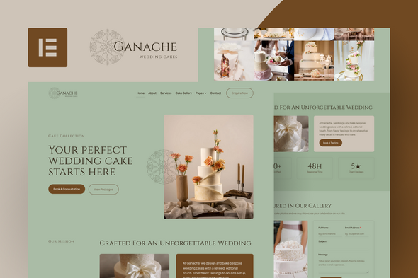 Ganache – Wedding Cake Bakery Elementor Template Kit 1 cover-ganache-elementor-template-kit