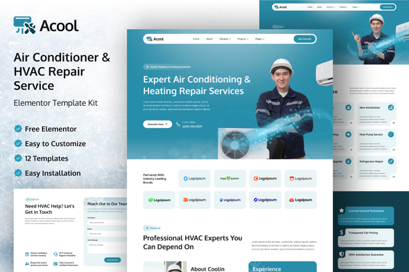 Acool – Air Conditioner & HVAC Repair Service Elementor Template Kit 1 Cover-334