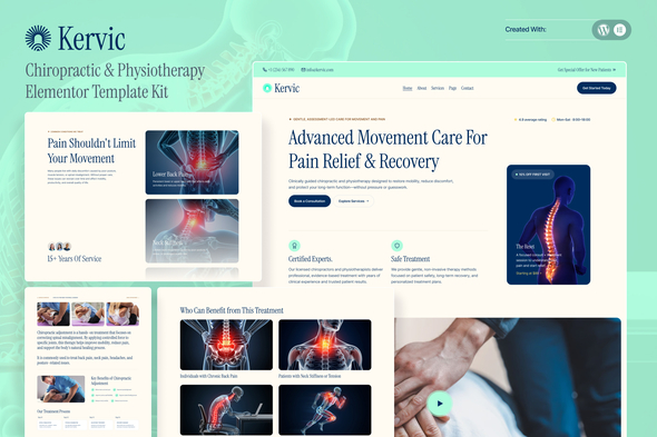 Kervic – Chiropractic & Physiotherapy Elementor Template Kit 1 Kervic-Cover